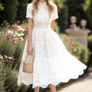 Chicwish Crochet Collar Embroidered Eyelet Cotton Dress